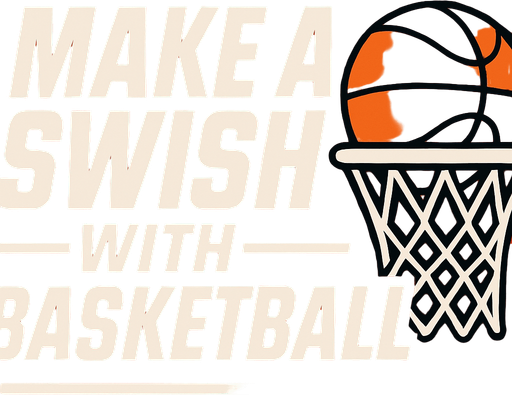 A title banner that says Make a swish with basketball in a ESPN Sports style artwork 
In-Game asset.  2d.  High contrast.  No shadows