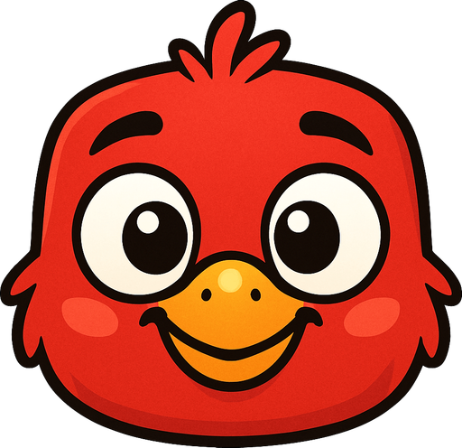 Cartoon red baby bird face.
Single Game Texture. In-Game asset. 2d. Blank background. High contrast. No shadows.