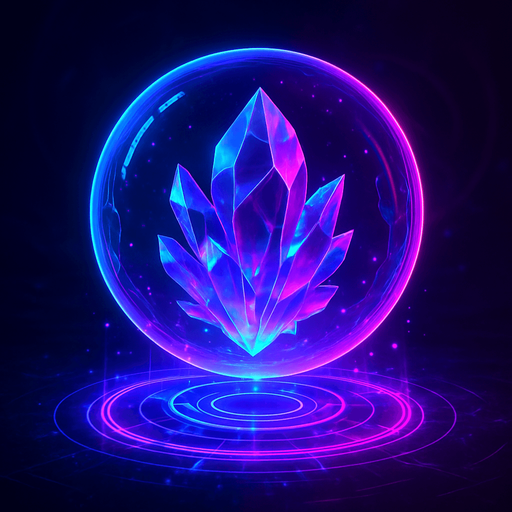 Neon cyberpunk 3d magical glowing crystal gemstone hologram orb sphere