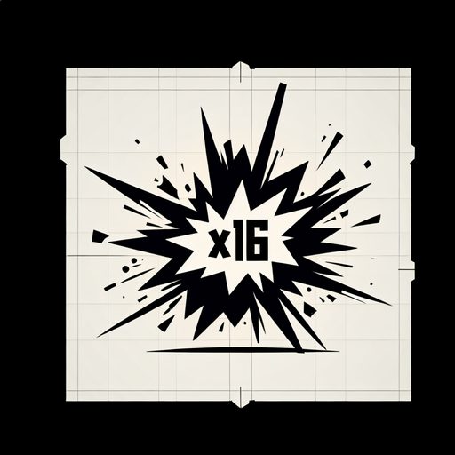 爆炸，里面有X16的字样，和前面几个图片样式一样.
Single Game Texture. In-Game asset. 2d. Blank background. High contrast. No shadows.