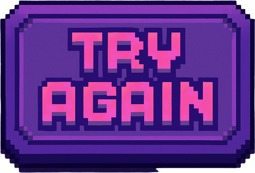 Pixel art “Try Again” button, retro arcade style, purple tones, soft shadows, chunky text, fits rhythm game UI..
In-Game asset.  2d.  High contrast.  No shadows