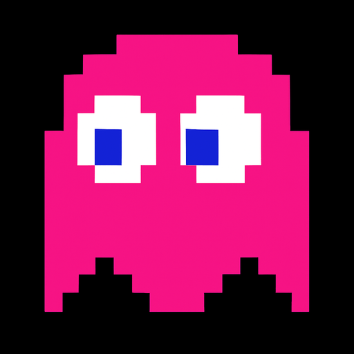 Pacman pink ghost.
In-Game asset.  2d.  High contrast.  No shadows