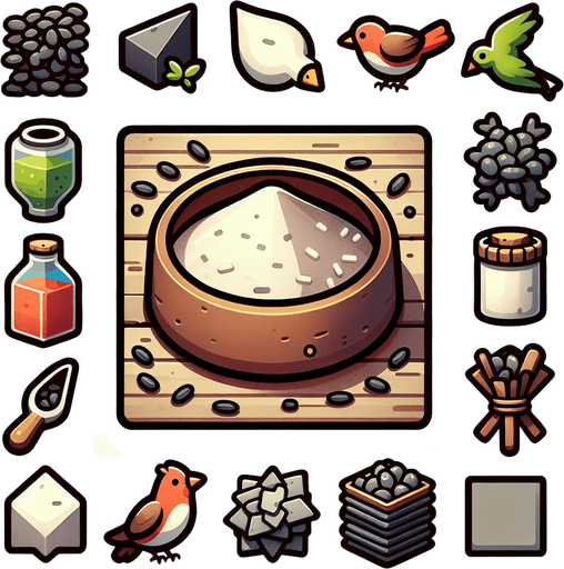 Kuş yemi.
Single Game Texture.  In-Game asset.  2d.  Blank background.  High contrast.  No shadows