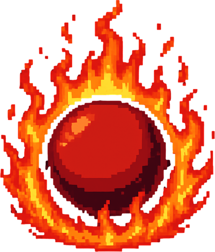 700x700(total size) black red button (like hell fire around and into button) (cute pixel art). no writing
No shadows
