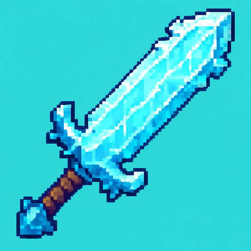 iced big Sword.
In-Game asset.  2d.  High contrast.  No shadows. pixel art