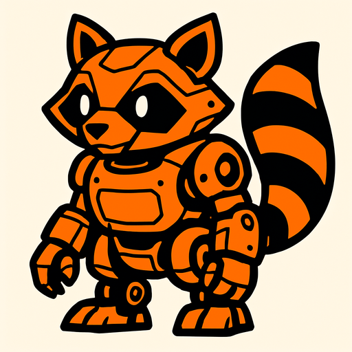 Mapache robot naranja.
In-Game asset.  2d.  High contrast.  No shadows