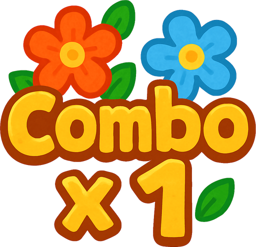 Un Texto que diga "Combo x 1"
En una forma alegre y con algunas flores de fondo detras de la palabra combo..
In-Game asset.  High contrast. cute. 2d. no shadow. transparent background. no white background