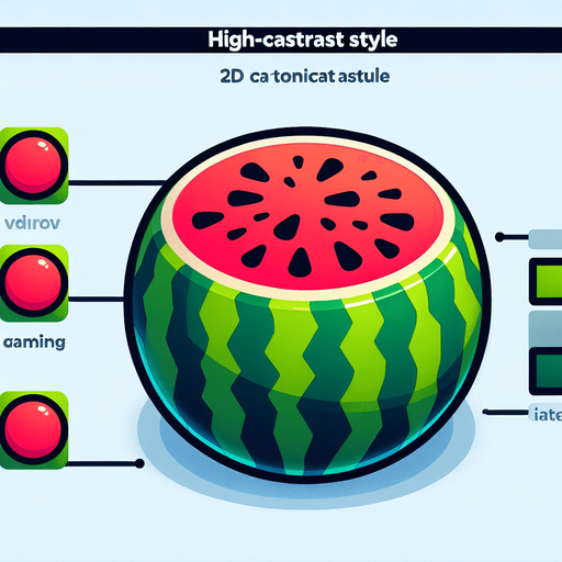 watermelon,cartoon,2d,blank background.
Single Game Texture.  In-Game asset.  2d.  Blank background.  High contrast.  No shadows