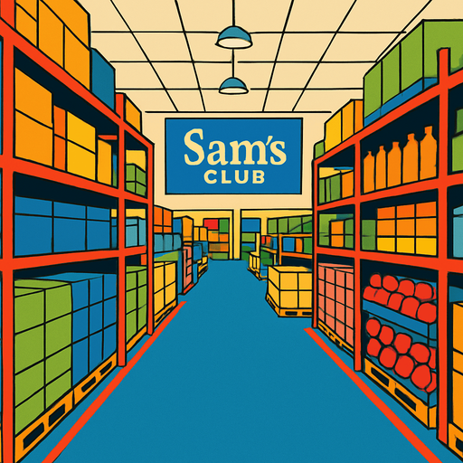 Los pasillos de sams club vistos desde dentro hacia el centro del establecimiento. 2d ANIMADO.
In-Game asset.  2d.  High contrast.  No shadows