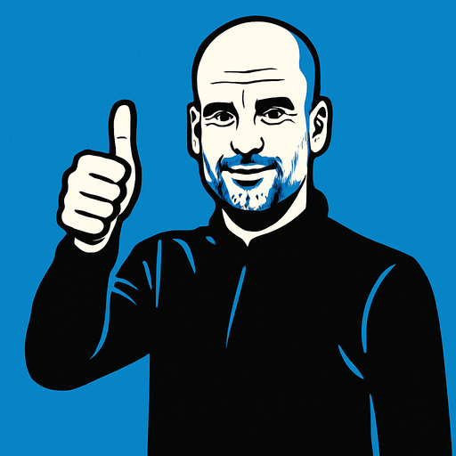 Pep Guardiola ıs makıng thumbsup.
In-Game asset.  2d.  High contrast.  No shadows
