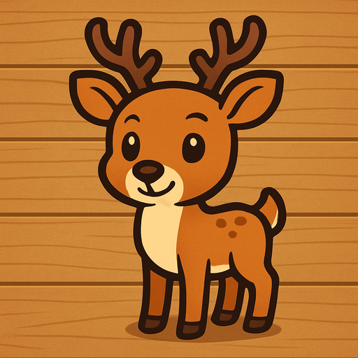 Cartoon deer with plane wooden background.
In-Game asset.  2d.  High contrast.  No shadows