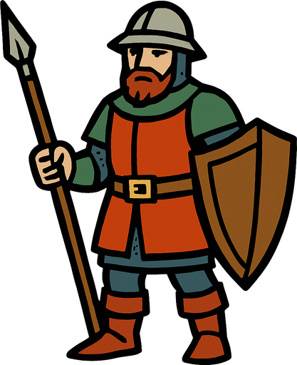 medieval soldier.
In-Game asset.  2d.  High contrast.  No shadows