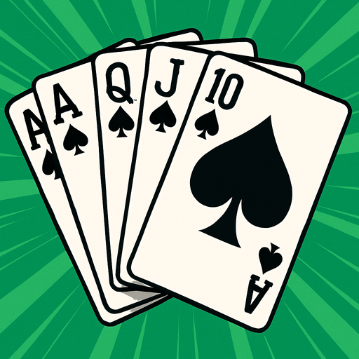 A fanned card hand that shows a royal flush in spades. Anime style.
In-Game asset.  2d.  High contrast.  No shadows