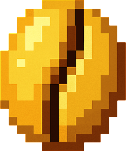 grano de cafe dorado de pixeles.
In-Game asset.  2d.  High contrast.  No shadows