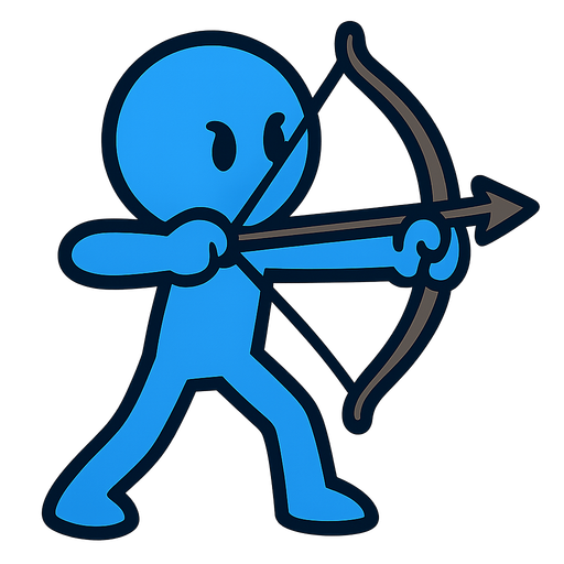 Blue stickman with a bow.
In-Game asset.  2d.  High contrast.  No shadows