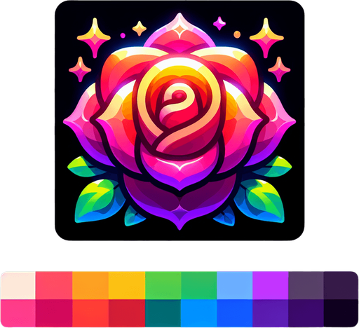 Add a glowing square shaped blooming delicious multicolour vibrant rose.
Single Game Texture. In-Game asset. 2d. Blank background. High contrast. No shadows.