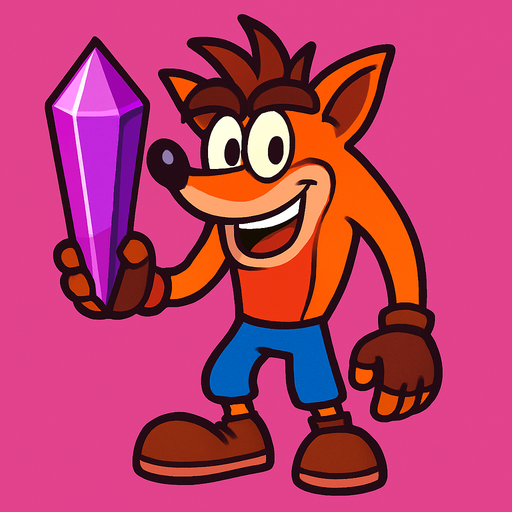 Crash bandicoot,crystal,purple,pink.
In-Game asset.  2d.  High contrast.  No shadows