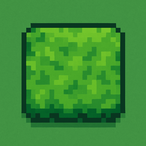 A 2D top down pixelated grass block.
In-Game asset.  2d.  High contrast.  No shadows