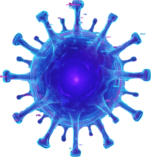 topdown view, glitchy digital virus, distorted edges, purple-blue core, semi-transparent parts, digital glitch effect around edges, ethereal appearance, fits motherboard environment, vectorel draw.
In-Game asset.  2d.  High contrast.  No shadows