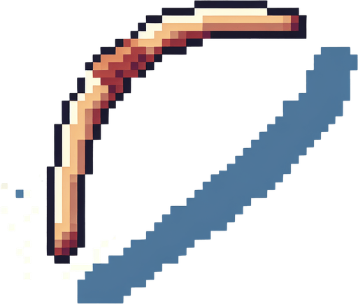 pixel art boomerang
Single Game Texture. In-Game asset. 2d. Blank background. High contrast. No shadows.