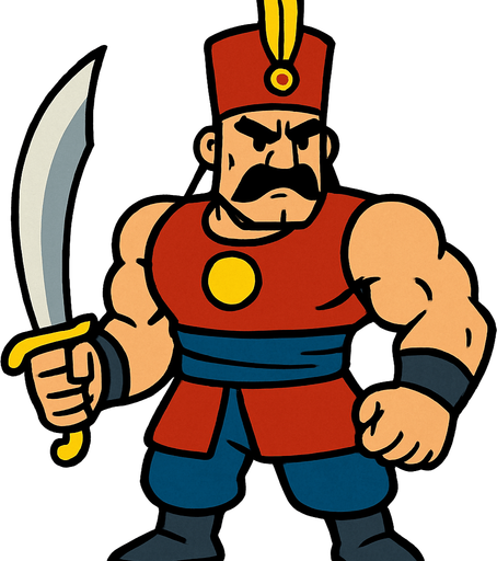 animasyo çizgi dizi gibi bir osmanlı yeniçerisi ama güçlü.
In-Game asset.  2d.  High contrast.  No shadows