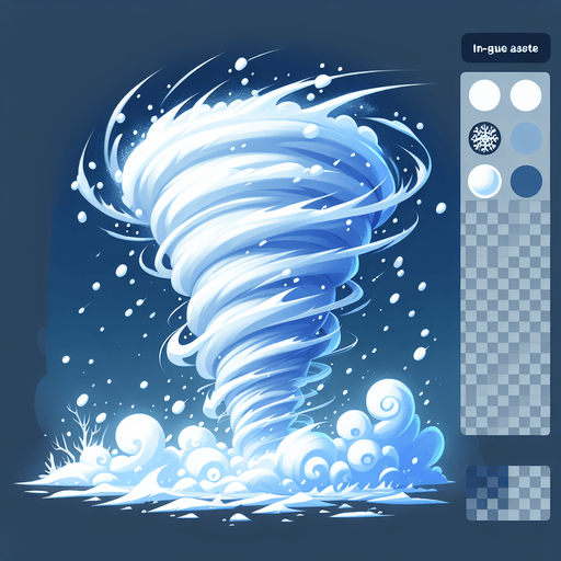 snow tornado.
Single Game Texture. In-Game asset. 2d. Blank background. High contrast. No shadows.