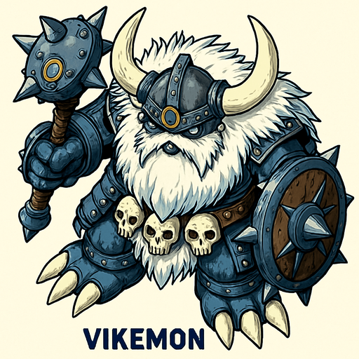 Vikemon, visto desde arriba, calidad y detalles altamente épicos, Digimon.
In-Game asset.  2d.  High contrast.  No shadows