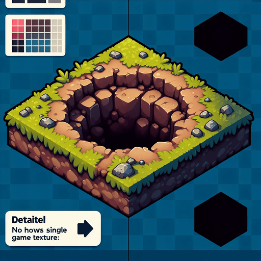 hole in ground.
Single Game Texture. In-Game asset. 2d. Blank background. High contrast. No shadows.
