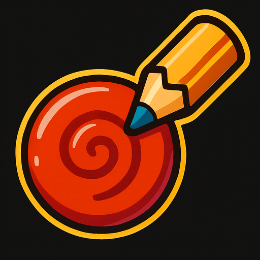 Yuvarlak bir şeker ve üstünde ona ucu değen sağ üstte bir kalem.
In-Game asset.  2d.  High contrast.  No shadows