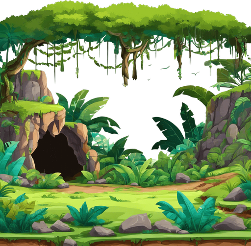 A road in a jungle with a cave nearby