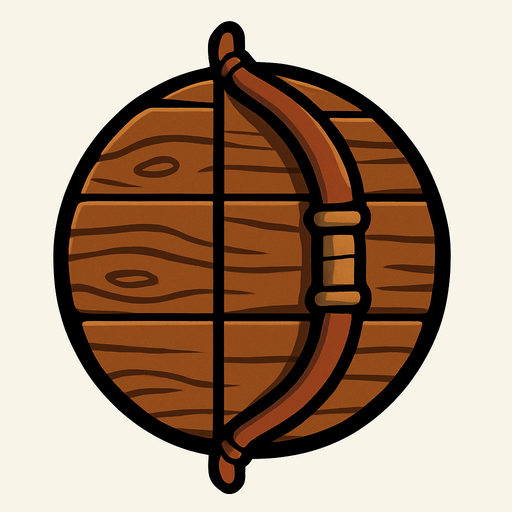 Sprite for the simple turret: a circle of wood with a bow..
In-Game asset.  High contrast.  No shadows