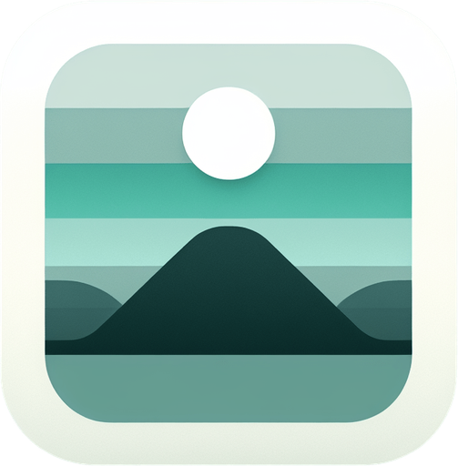 A square app store icon with rounded edges, designed for a Picture File app. The icon features a basic landscape graphic in the center, showing a simple mountain and sun design. The background is a gradient of light green to blue, keeping the aesthetic clean and visually appealing.
Single Game Texture. In-Game asset. 2d. Blank background. High contrast. No shadows.