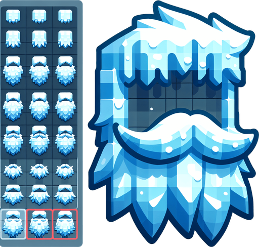 Froozen beard, cartoon, sideview Single Game Texture. In-Game asset. 2d. Blank background. High contrast. No shadows.