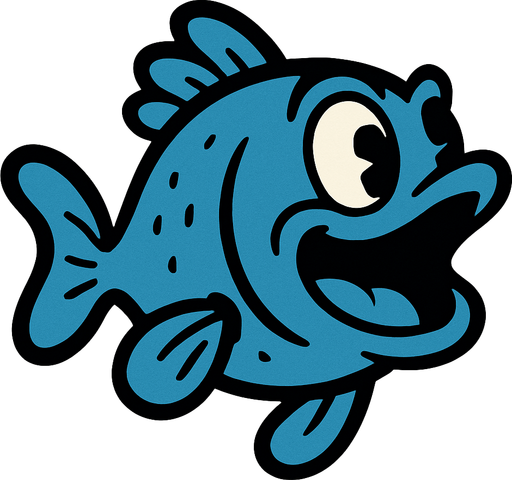Rubber Hose Style Blue Fish.
In-Game asset.  2d.  High contrast.  No shadows