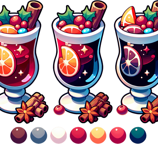 cartoon mulled wine.
Single Game Texture. In-Game asset. 2d. Blank background. High contrast. No shadows.