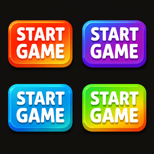 "start game" buttons. rainbow colors in each button. HD colors. 
In-Game asset.  High contrast.  No shadows. 3D