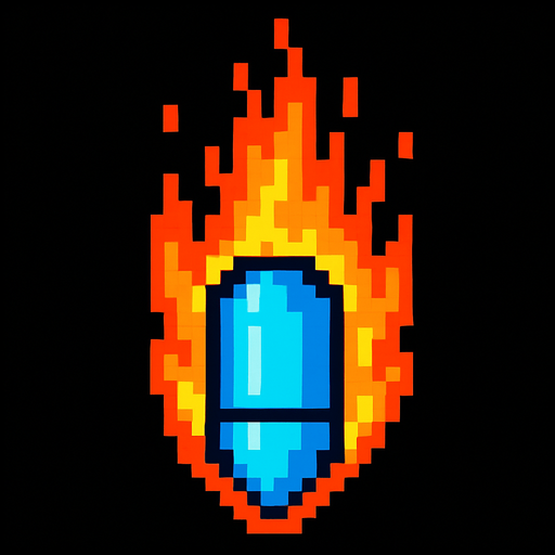 Draw a fiery bullet, blue, pixel 2d. Looks down.
In-Game asset.  2d.  High contrast.  No shadows