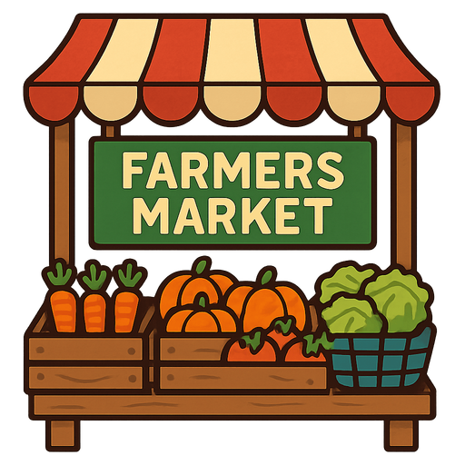 farmers Market stand.
Single Game Texture.  In-Game asset.  2d.  Blank background.  High contrast.  No shadows