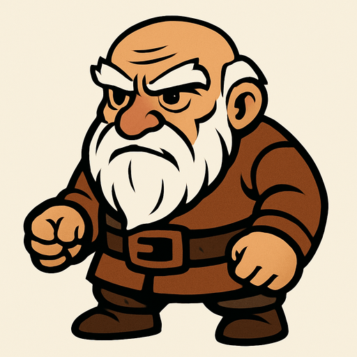 Yaşlı bir adam kısa boylu aksakallı.
In-Game asset.  2d.  High contrast.  No shadows