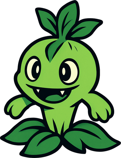 Um monstrinho do tipo grama inspirado em Pokémon e Digimon e planta vs zombie.
In-Game asset.  2d.  High contrast.  No shadows