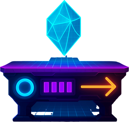 N Neon cyberpunk futuristic glowing side-view 2d platformer style platform flat top hologram light crystal grid projection