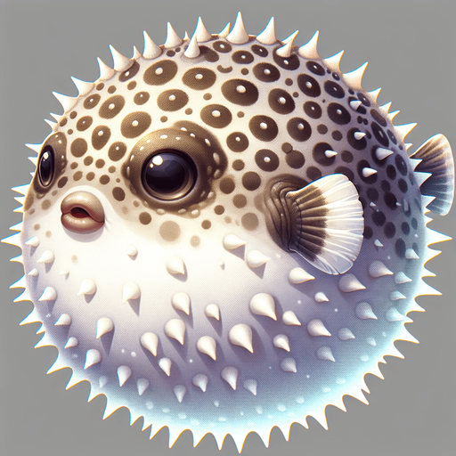 A realistic pufferfish swiming to the right.
Single Game Texture. In-Game asset. 2d. Blank background. High contrast. No shadows.