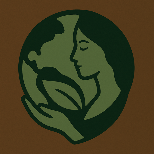 El símbolo de Gaia, sin texto, color verde y café