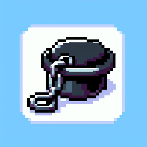 8-bit. cartoon. black tub stopper with chain. in game asset..
Single Game Texture. In-Game asset. 2d. Blank background. High contrast. No shadows.