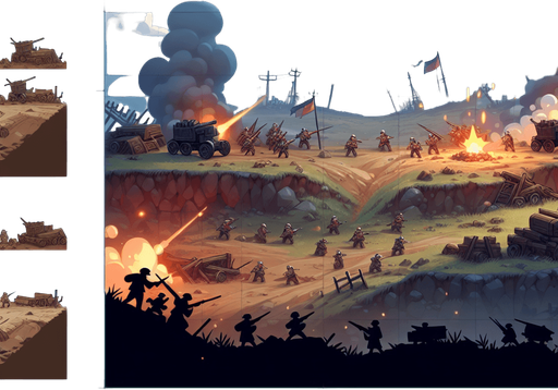 Battle ground.
Single Game Texture. In-Game asset. 2d. Blank background. High contrast. No shadows.