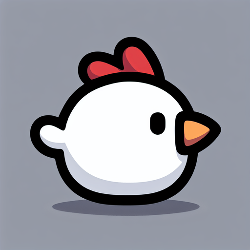 White Cartoon chicken, side.
Single Game Texture.  In-Game asset.  2d.  Blank background.  High contrast.  No shadows