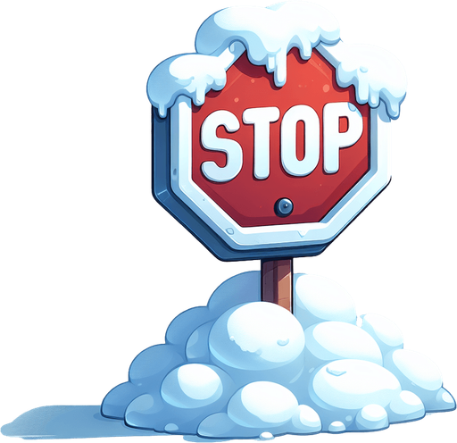 Знак стоп в снегу. Мультяшный.
Single Game Texture.  In-Game asset.  2d.  Blank background.  High contrast.  No shadows