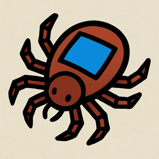 Tick bug with blue square on shell.
In-Game asset.  2d.  High contrast.  No shadows