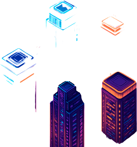 Pack top square of towers facing the screen to use it as a grid. future. seen from above. HD colors.