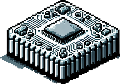 pixel art of a microchip no shadows.
Single Game Texture. In-Game asset. 2d. Blank background. High contrast. No shadows.
